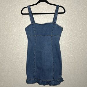 Forever 21 Blue Jean Strap Mini dress with ruffle along the bottom, Medium
